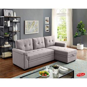 FURNITURE STREET Modern Wooden 3-Person Sofa L Shape Sectional Storage Cum Bed, Silver