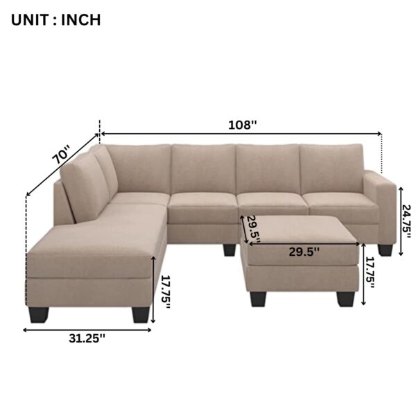 Homeify Atlantic Fabric 5- to 6-Person Sofa L Shape Sofa Set for Living Room - Image 6
