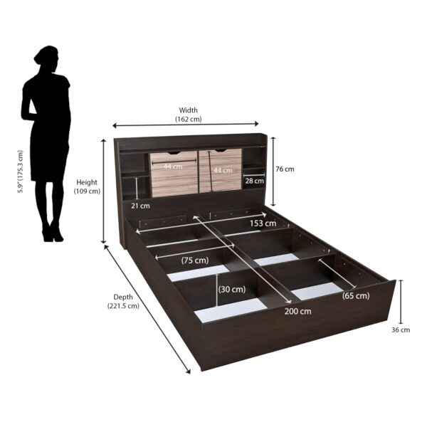 Nilkamal Riva Engineered Wood Bed with Headboard & Box Storage - Image 5